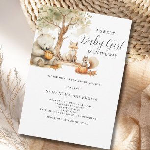 Invitation pour Baby Shower Fille Animaux de la Fo