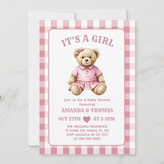 Invitation pour Baby Shower Fille au Golf avec Our (Devant)