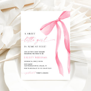Invitation pour Baby Shower Fille au Ruban Rose