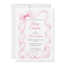 Invitation pour Baby Shower Fille au Ruban Rose et