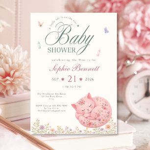 Invitation pour Baby Shower Fille au Thème Chat et