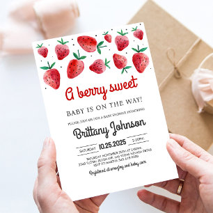 Invitation pour Baby Shower Fille aux Fraises Douc
