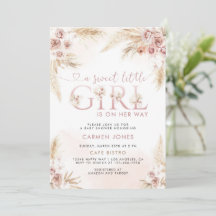 Invitation pour Baby Shower Fille Bohème avec Herb