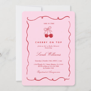 Invitation pour Baby Shower Fille Cerise sur le Gâ