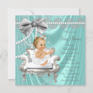 Invitation pour Baby Shower Fille Chaise Bleu Turq