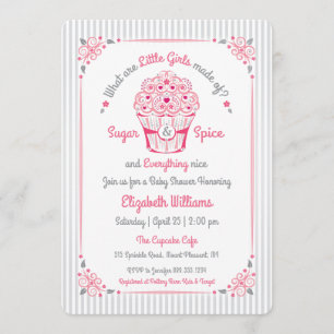 Invitation pour Baby Shower Fille Cupcake Sucre et