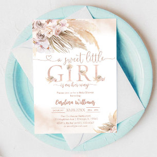 Invitation pour Baby Shower Fille Douce avec Herbe