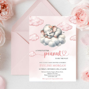 Invitation pour Baby Shower Fille éléphant cacahuè