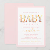 Invitation pour Baby Shower Fille Fleur Rose Or (Devant / Derrière)