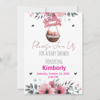 Invitation pour Baby shower fille fleurs de lys Ba