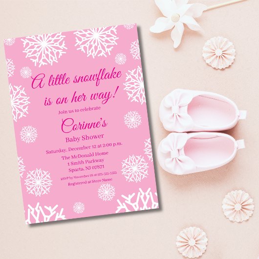 Invitation pour baby shower fille flocon de neige