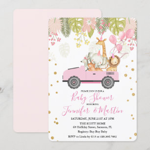 Invitation pour Baby Shower Fille Jungle Safari