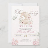 invitation pour baby shower fille lapin (Devant)