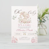 invitation pour baby shower fille lapin (Debout devant)