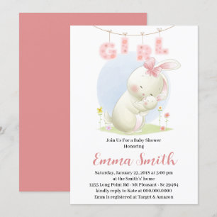 Invitation pour Baby Shower Fille Lapin Sucré