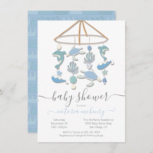 Invitation pour Baby Shower Fille ou Garçon Mobile (Devant / Derrière)