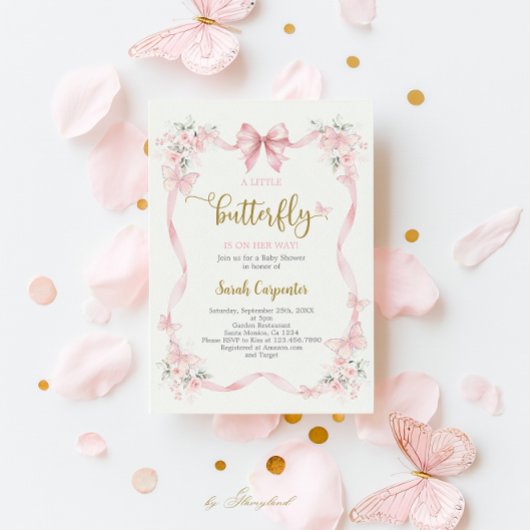 Invitation pour Baby Shower Fille Papillon
