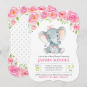 Invitation pour Baby Shower Fille Petit Éléphant C (Devant / Derrière)