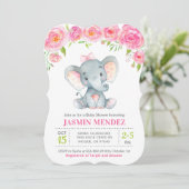 Invitation pour Baby Shower Fille Petit Éléphant C (Debout devant)