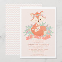 Invitation pour Baby Shower Fille Renard Bois Joli