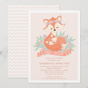 Invitation pour Baby Shower Fille Renard Bois Joli