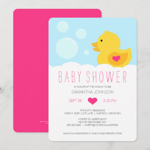 Invitation pour Baby Shower Fille Rose Canard en C