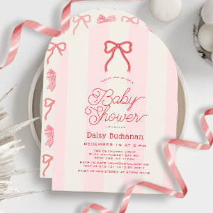 Invitation pour Baby Shower Fille Ruban Rouge et R