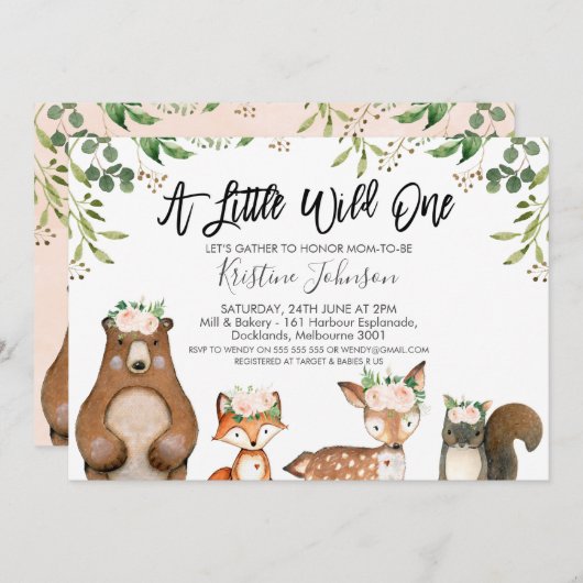 Invitation pour Baby Shower Fille Sauvage Une Forê (Devant / Derrière)