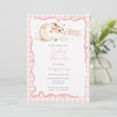 Invitation pour Baby Shower Fille Vache Gingham Ro (Debout devant)