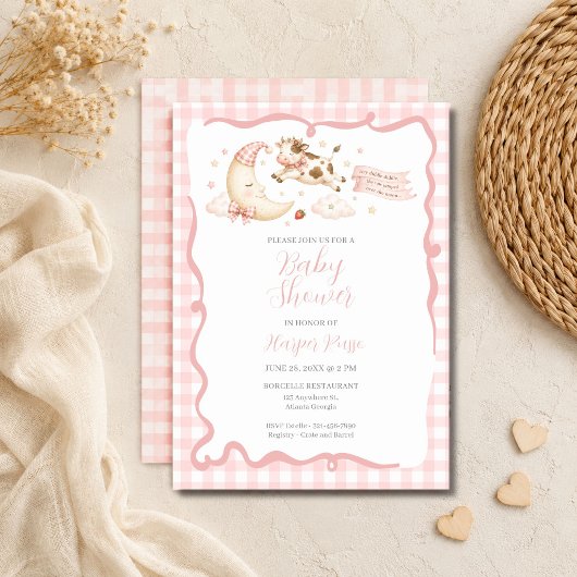 Invitation pour Baby Shower Fille Vache Gingham Ro