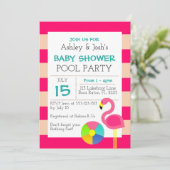 Invitation pour Baby Shower Flamant Rose (Debout devant)