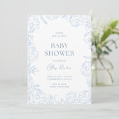 Invitation pour Baby Shower Fleur Bleue Mignonne  (Debout devant)