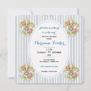 Invitation pour baby shower Fleur de Lys bleu chér