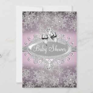 Invitation pour Baby Shower Fleur de Neige Rose Ar