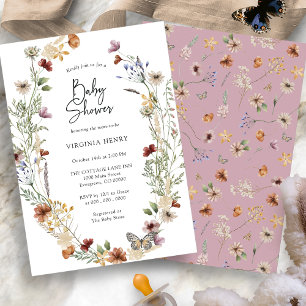 Invitation pour Baby Shower Fleur Sauvage Rose