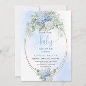 Invitation pour Baby Shower Fleurie Hydrangea Bleu (Devant)