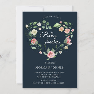 Invitation pour Baby Shower Fleurie Midnight Bloom