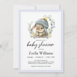 Invitation pour Baby Shower Fleurie Petit Lapin