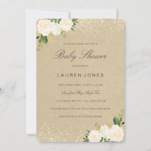 Invitation pour Baby Shower Fleurie Rustique Rose 