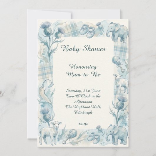 Invitation pour Baby Shower Fleurs Bleues (Devant)