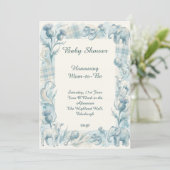 Invitation pour Baby Shower Fleurs Bleues (Debout devant)