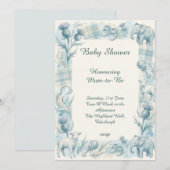 Invitation pour Baby Shower Fleurs Bleues (Devant / Derrière)