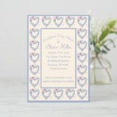 Invitation pour Baby Shower Fleurs Bleues Cœurs et (Debout devant)