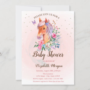 Invitation pour Baby Shower Fleurs de Poney Étoile