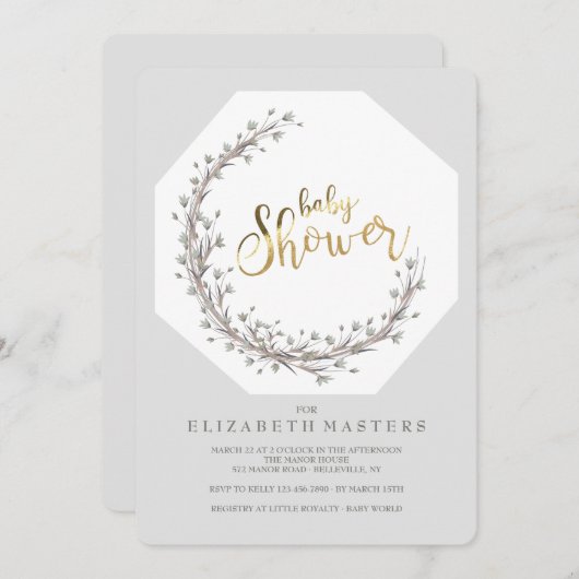 Invitation pour Baby Shower Fleurs Délicates (Devant / Derrière)