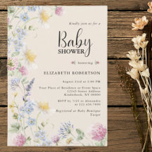 Invitation pour Baby Shower Fleurs Sauvages Floral