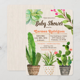 Invitation pour Baby Shower Floral Succulent Cactu