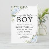 Invitation pour Baby Shower Florale Hydrangea Bleu (Debout devant)