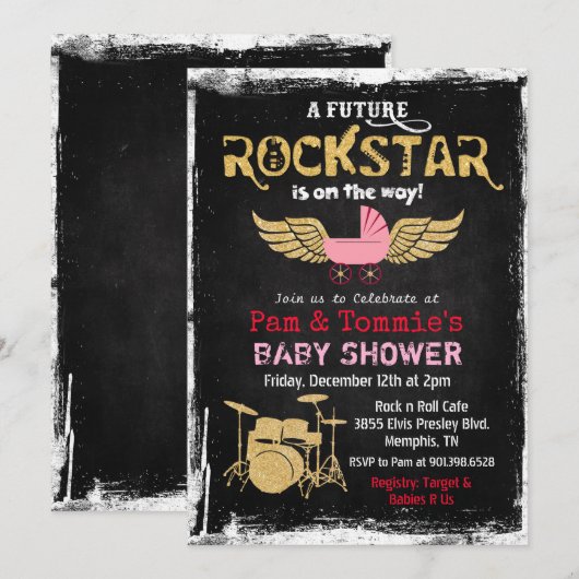 Invitation pour Baby Shower Future Rockstar Drum S (Devant / Derrière)