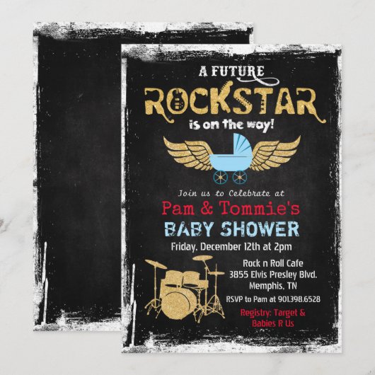 Invitation pour Baby Shower Future Rockstar Drum S (Devant / Derrière)